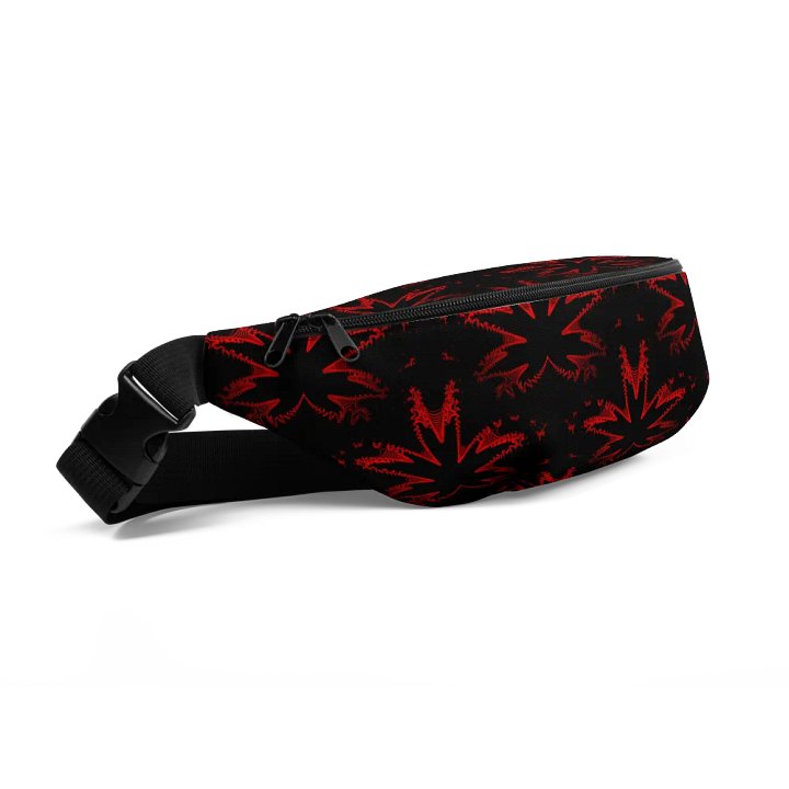 Pot Leaves Pattern Fanny Pack, Weed Leaf Red Black Bag, Twisted 420 Festival Fashion, Cannabis Stoner Accessory product image (1)