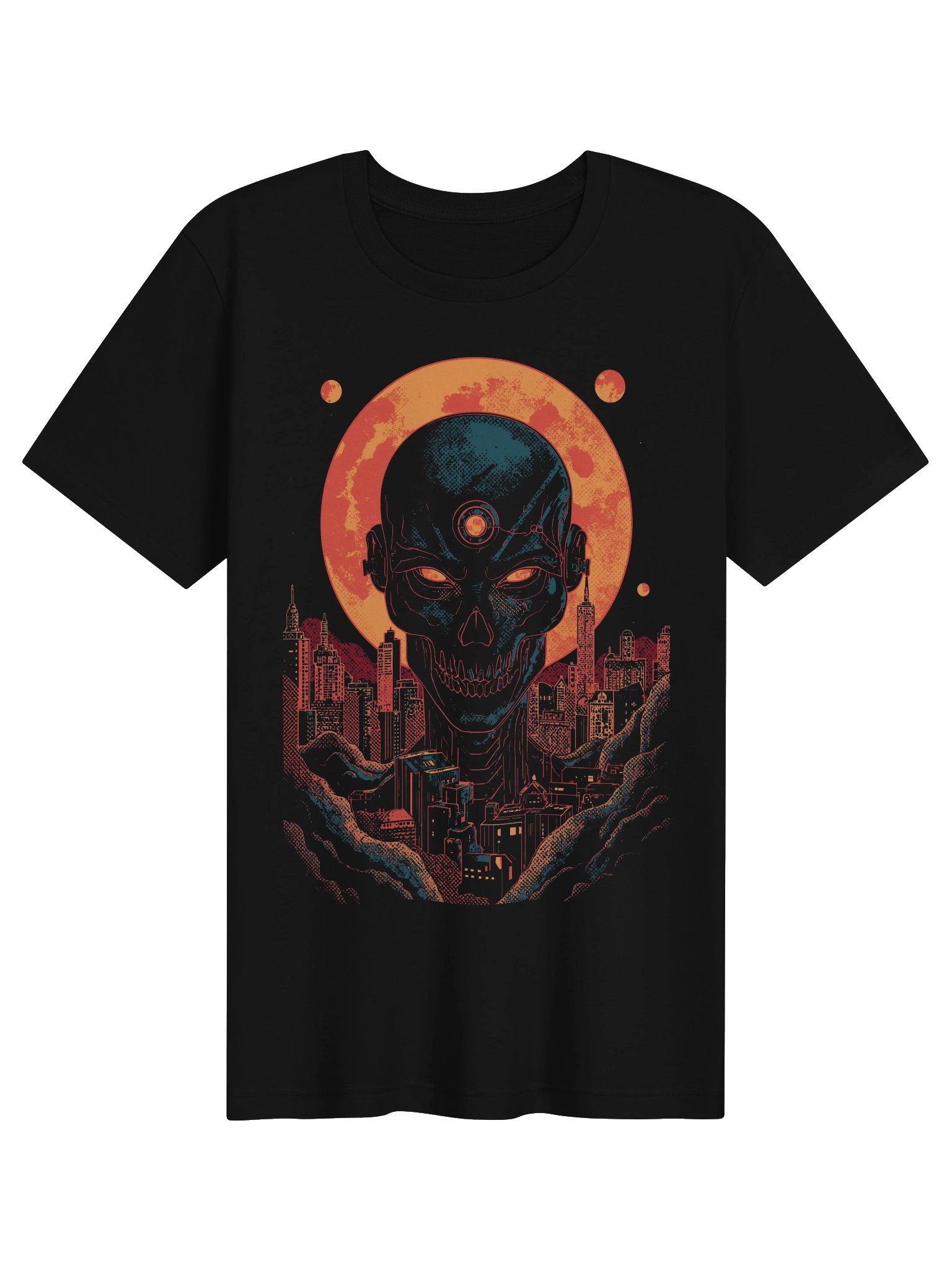 Neon Skull Cityscape Lightweight T-Shirt product image (1)