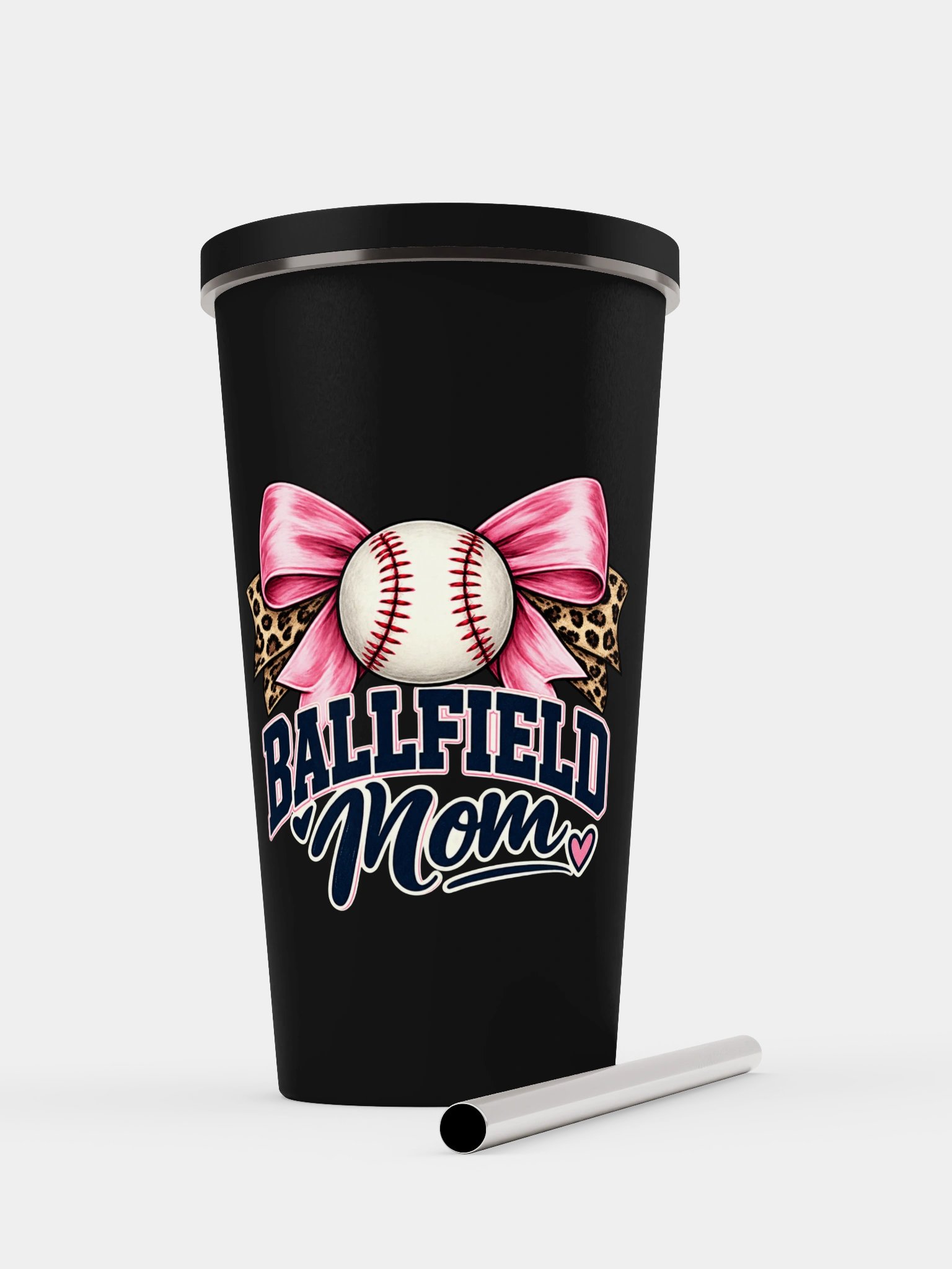 Leopard Bow Softball Tumbler | Ballfield Mom Cup product image (1)