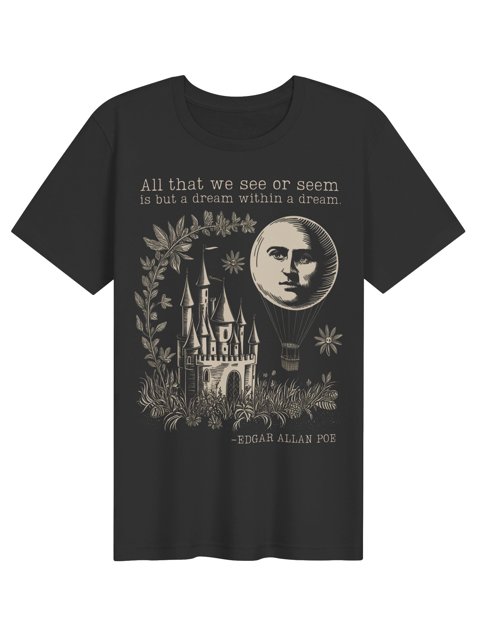 Edgar Allan Poe Dream Within a Dream Shirt, Literary Quote Tee with Moon & Castle product image (2)