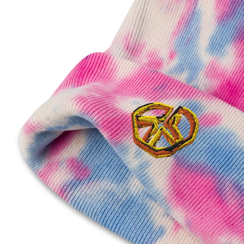 Pixeled Peace Embroidered Beenie (tie dye) product image (2)