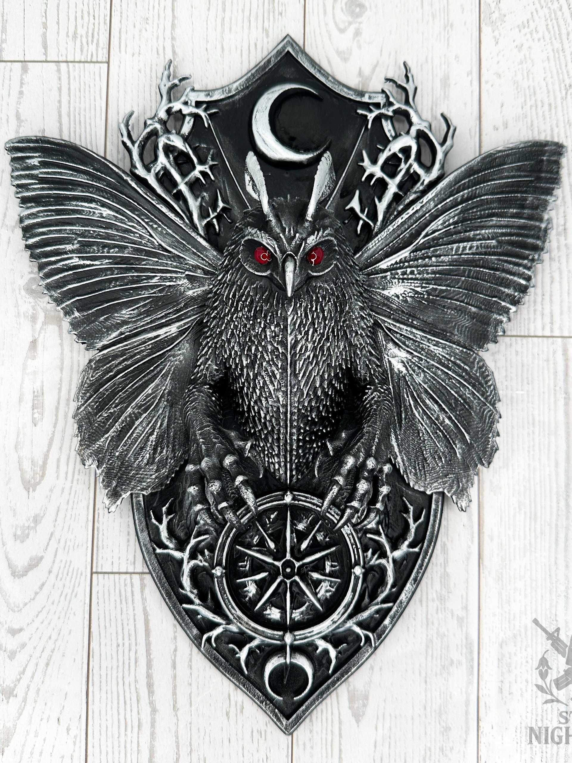 Mothman Wall Plaque Handcrafted Gothic Cryptid Wall Art product image (1)