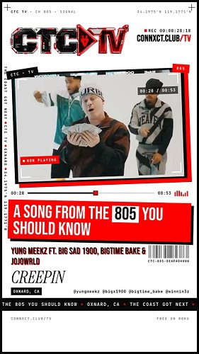 Have you heard “CREEPIN” by Yung Meekz ft. Big Sad 1900, BigTime Bake & JOJOWRLD?

A song from the 805 you should know 🔌 Stra...