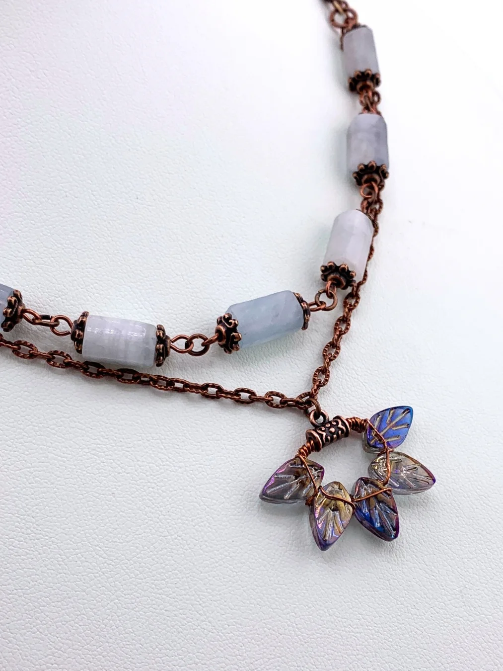 Aquamarine Copper Leaves Necklace and Earrings Set product image (2)