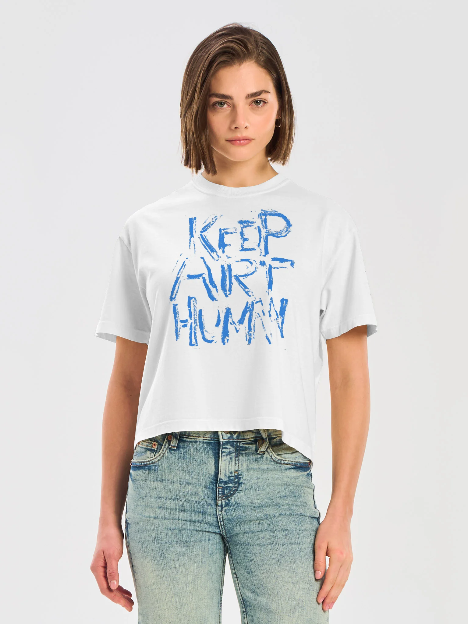 Keep Art Human – Hand Drawn White Boxy T-Shirt product image (5)