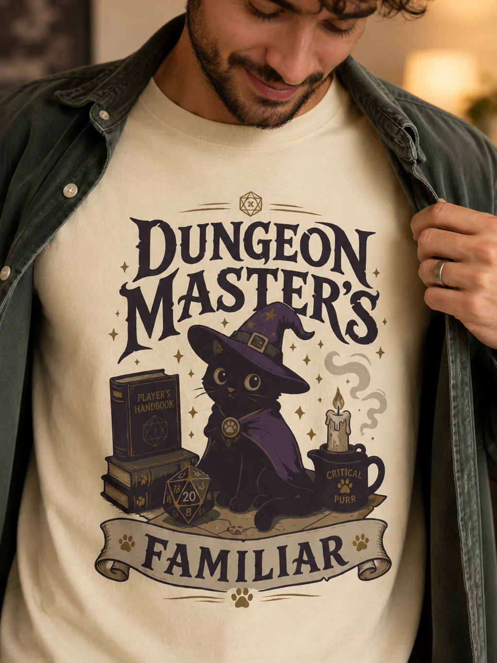 Dungeon Master’s Familiar Cat T-Shirt | Cute Black Cat Wizard DnD RPG Gamer Tee product image (2)