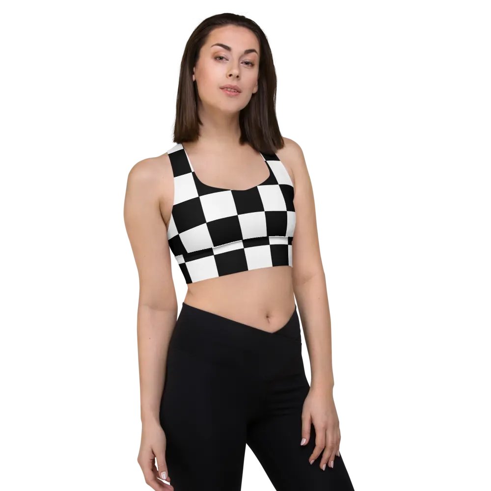 Black and White Big Squares/All-Over Print Longline Sports Bra by Sublicolor product image (4)
