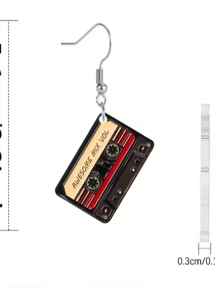 2D Flat Acrylic Flat Earrings - Vintage Style Red Cassette product image (2)