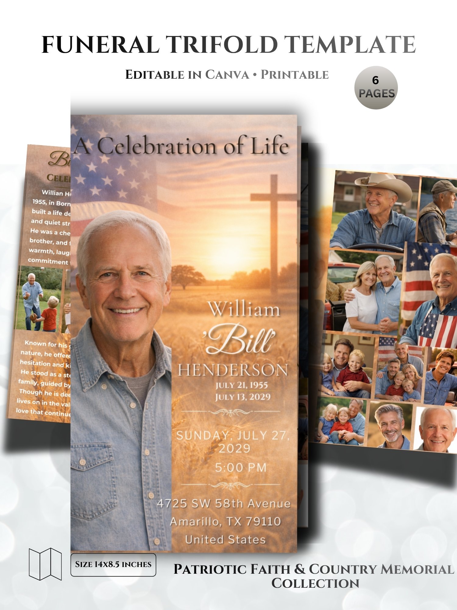 Patriotic Funeral Trifold Template for Canva | Military Veteran Memorial product image (7)