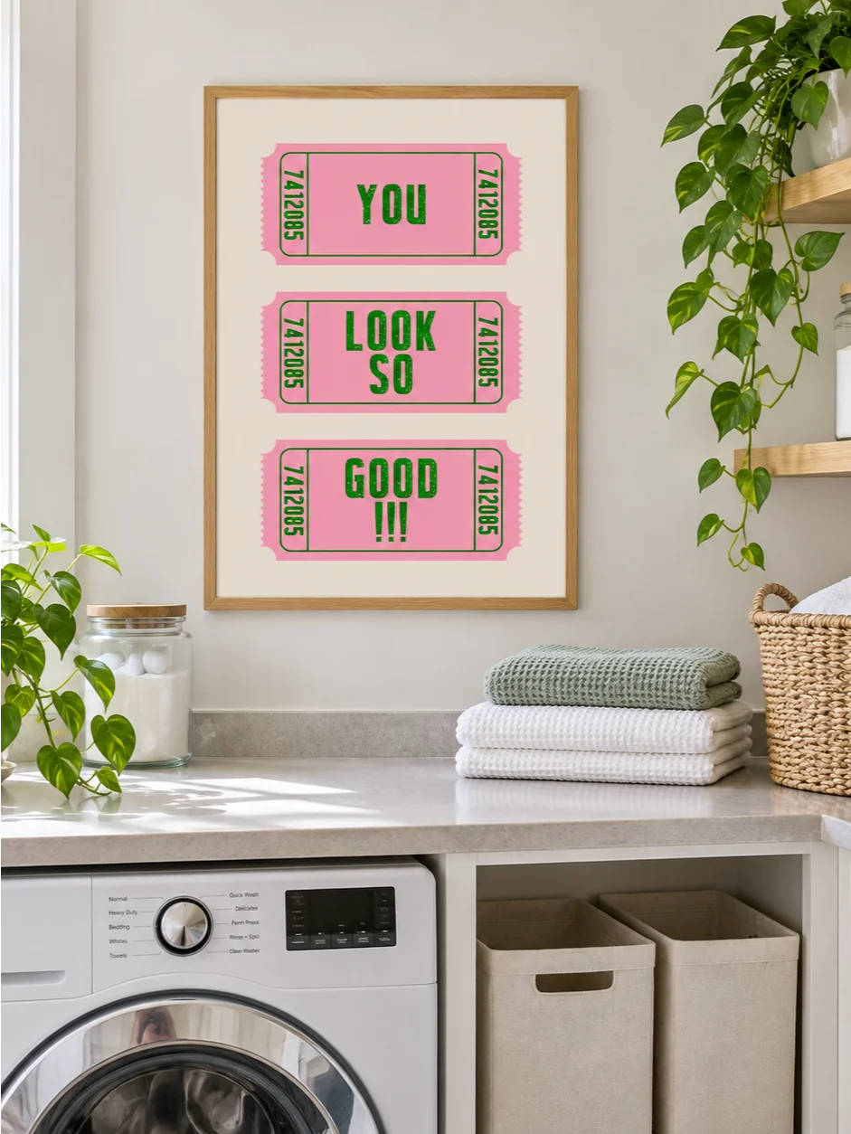 You Look So Good Print, Pink Green Retro Ticket Poster, Typography Wall Art, Dopamine Decor, Positive Quote, Printable Dressing Room Artwork product image (10)