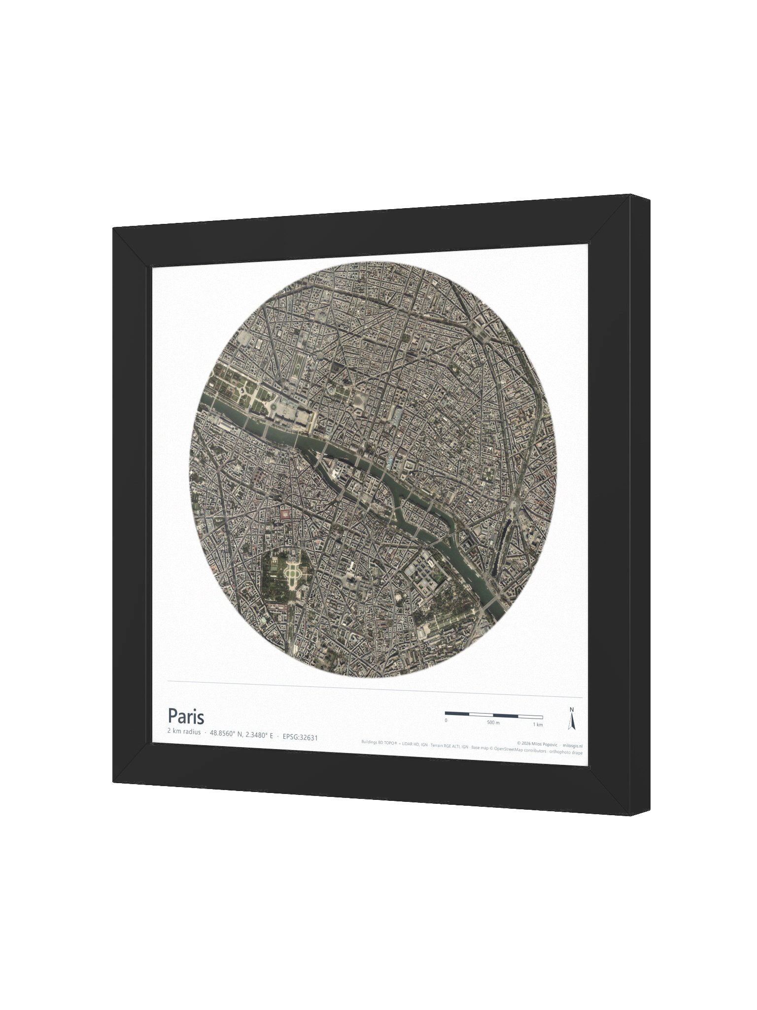 Paris Aerial — Path-Traced 3D City Map · Framed Matte Poster product image (9)
