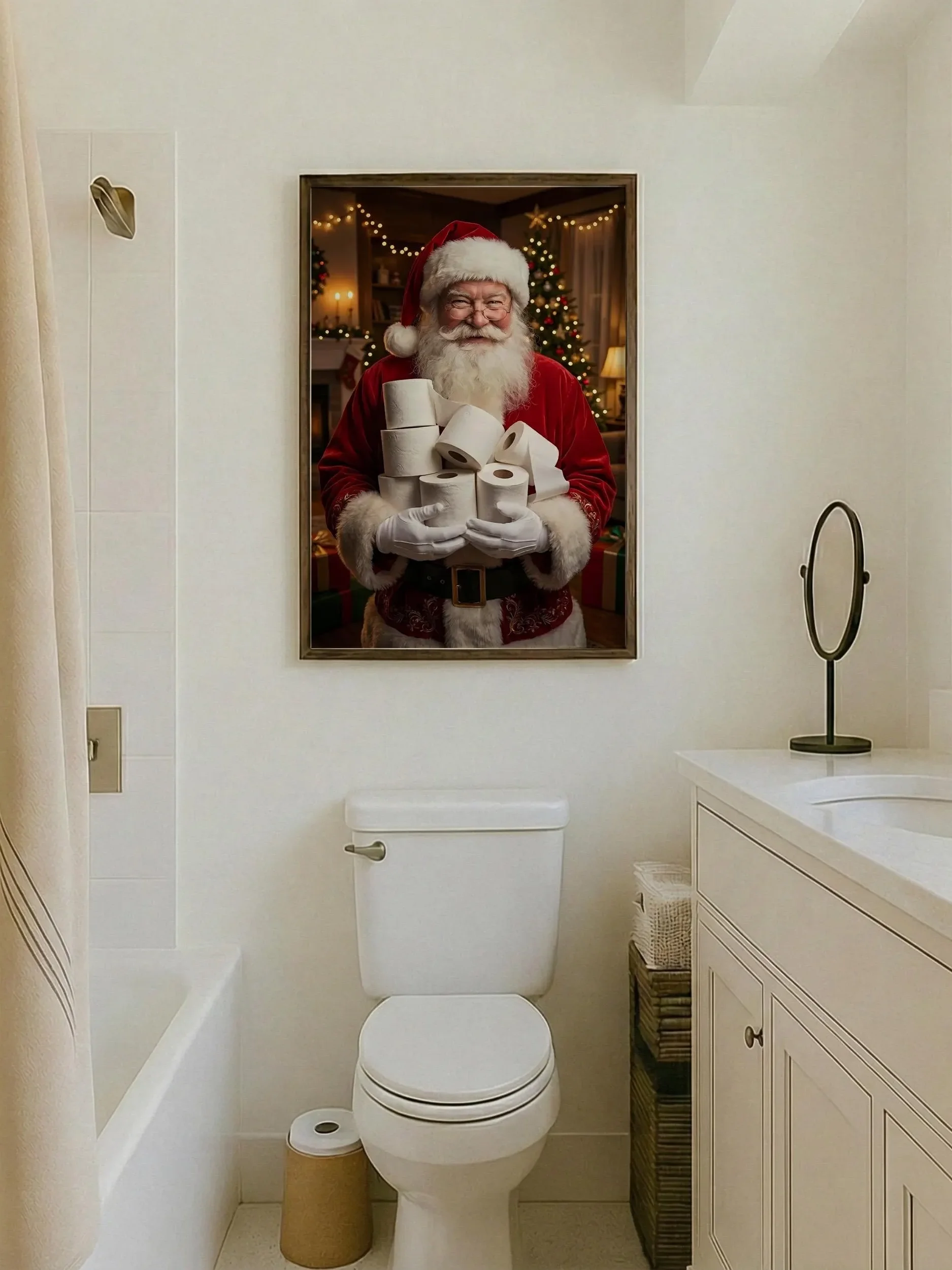 Funny Santa Toilet Paper Christmas Bathroom Wall Art Printable Holiday Decor Digital Download product image (4)