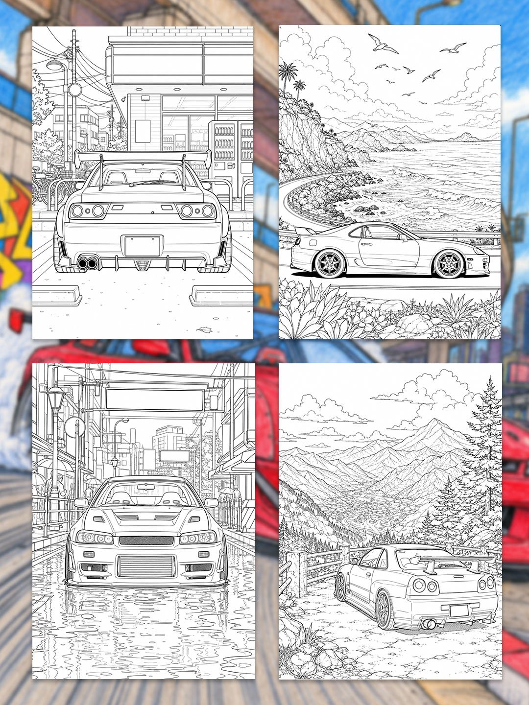 JDM Car Coloring Pages Printable | 25 Drift & Tuner Car Designs | Japanese Sports Car Coloring Book PDF product image (5)