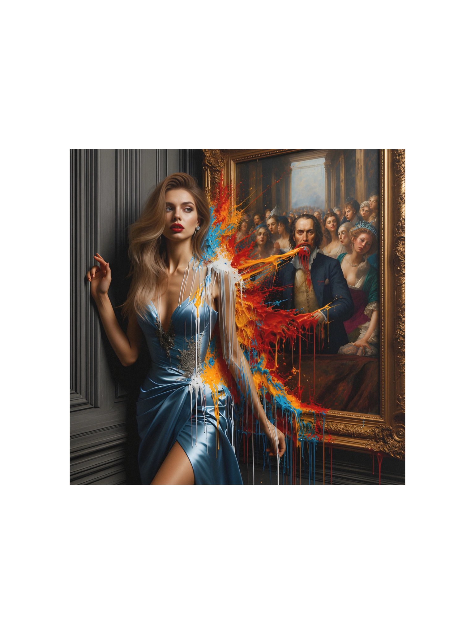 Chaos in the Gallery: Classical Painting Paint Splash Art Print product image (2)