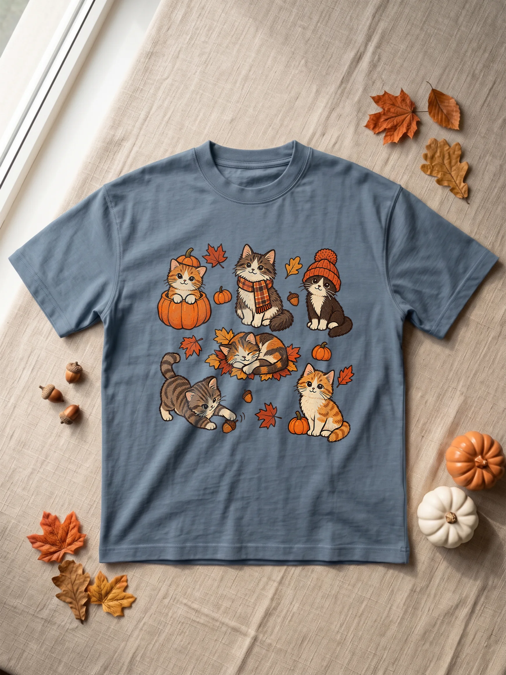 Fall Cats T-Shirt | Autumn Kitten Pumpkin Tee | Cute Cat Lover Gift Shirt product image (5)