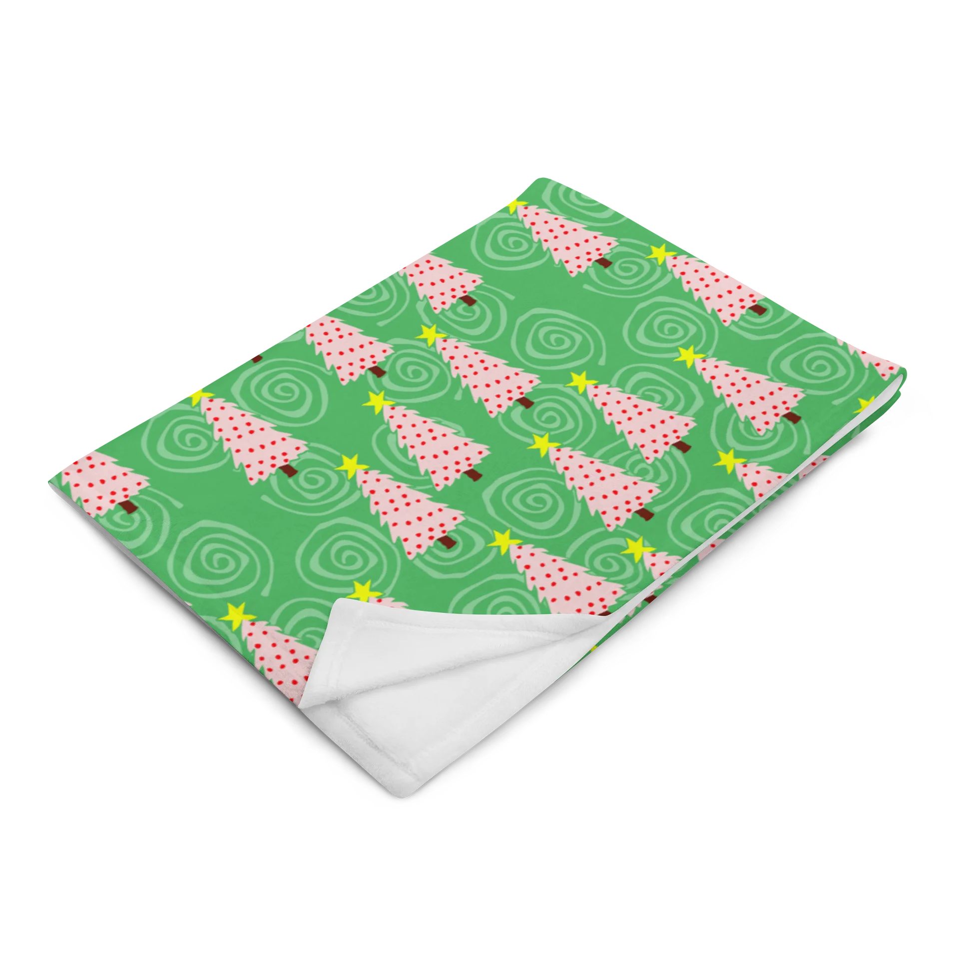 Pink Christmas Tree on Green with Swirls Soft Throw Blanket product image (7)