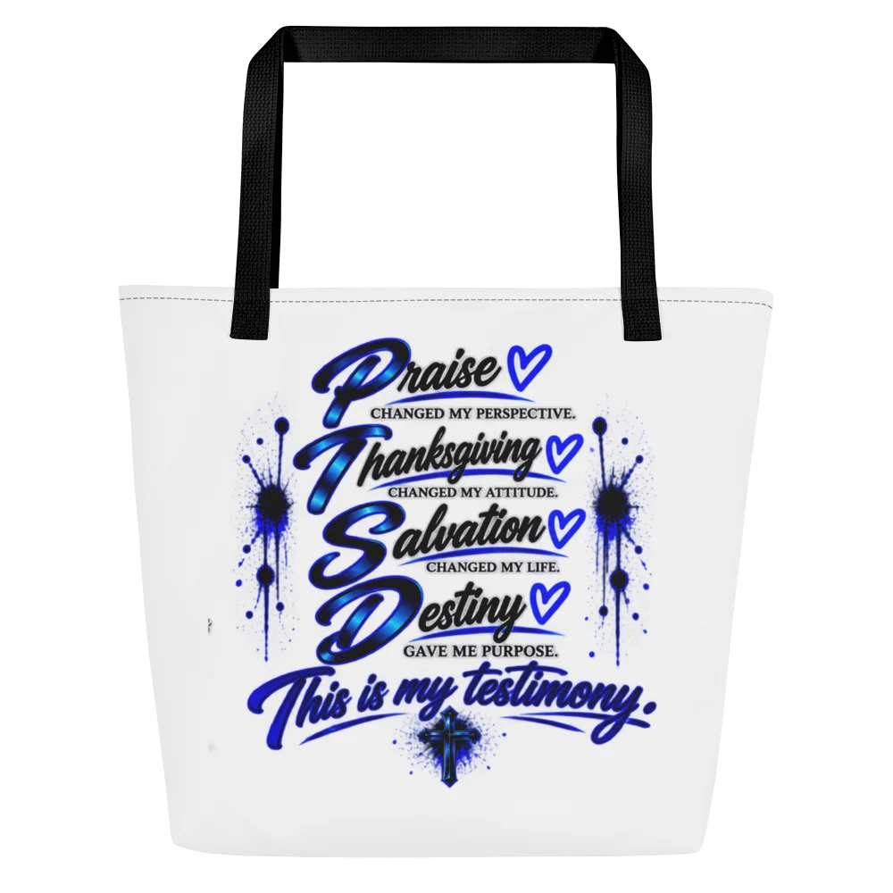 “PTSD: Praise • Thanksgiving • Salvation • Destiny” — Faith Tote Bag product image (3)