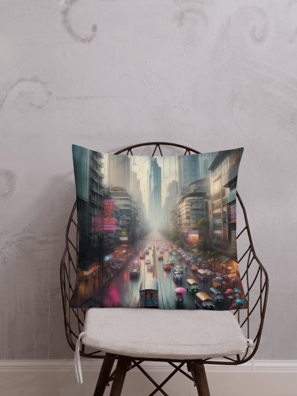 Neon Rain All-Over Print Premium Pillow | AI Design product image (1)