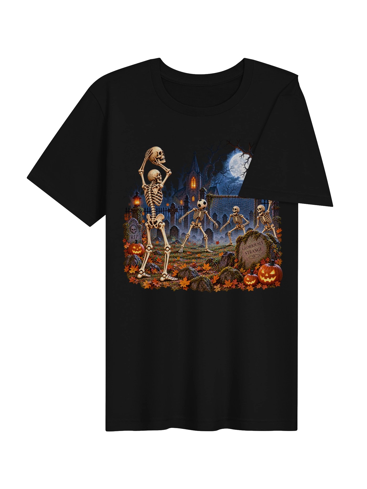Gloriously Strange Skeleton Soccer Halloween Tee product image (4)