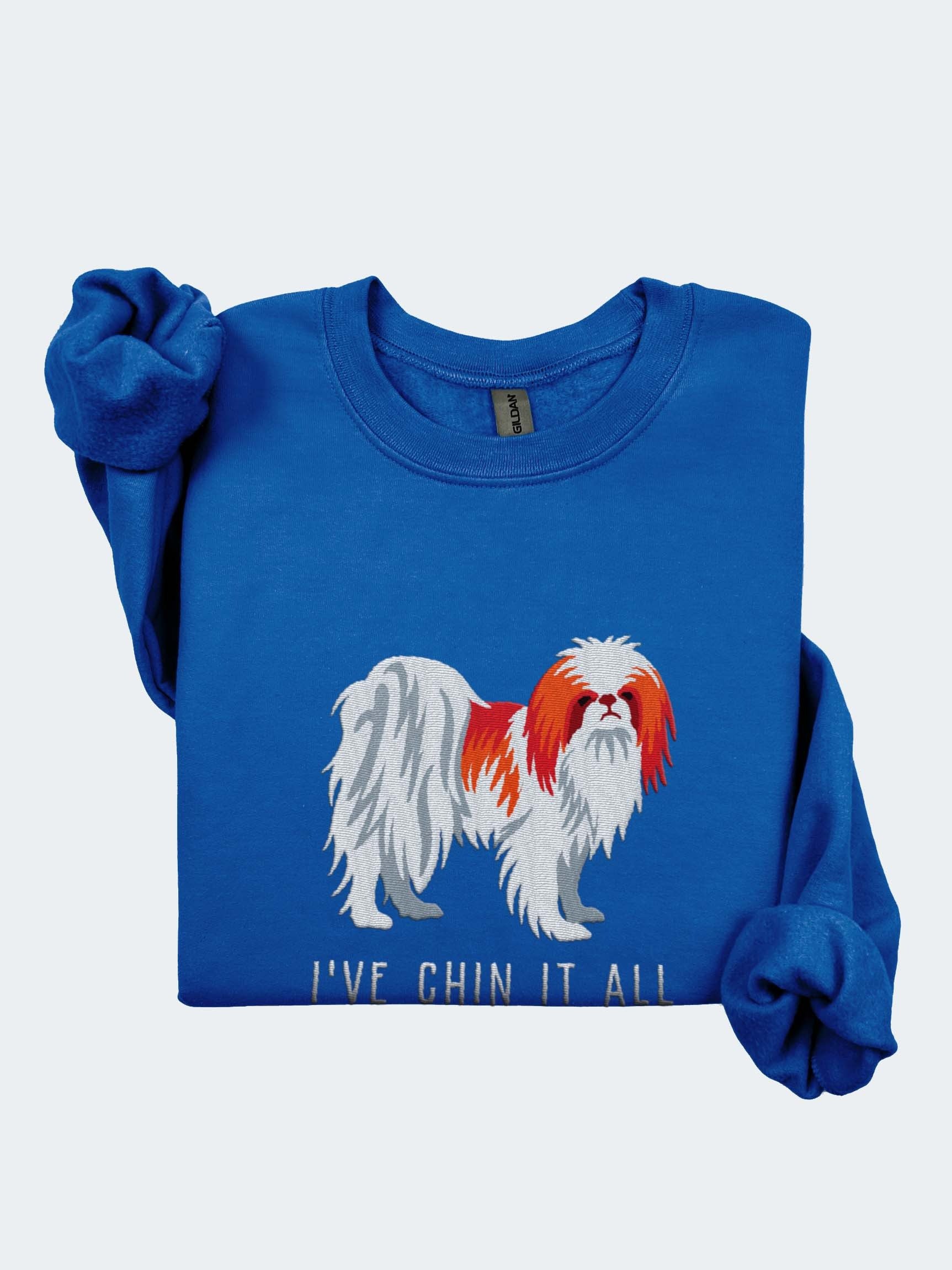 I've Chin It All Sweatshirt (Embroidered) of a Japanese Chin(Red & White) product image (1)