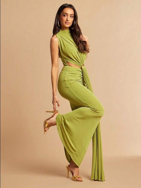 ADLEST Elegant Women's Dress With Cutout And Metallic Ruching At The Waist; Sleeveless Dress; Elegant Attire; Bridesmaid Dress; Wedding Dress product image (4)