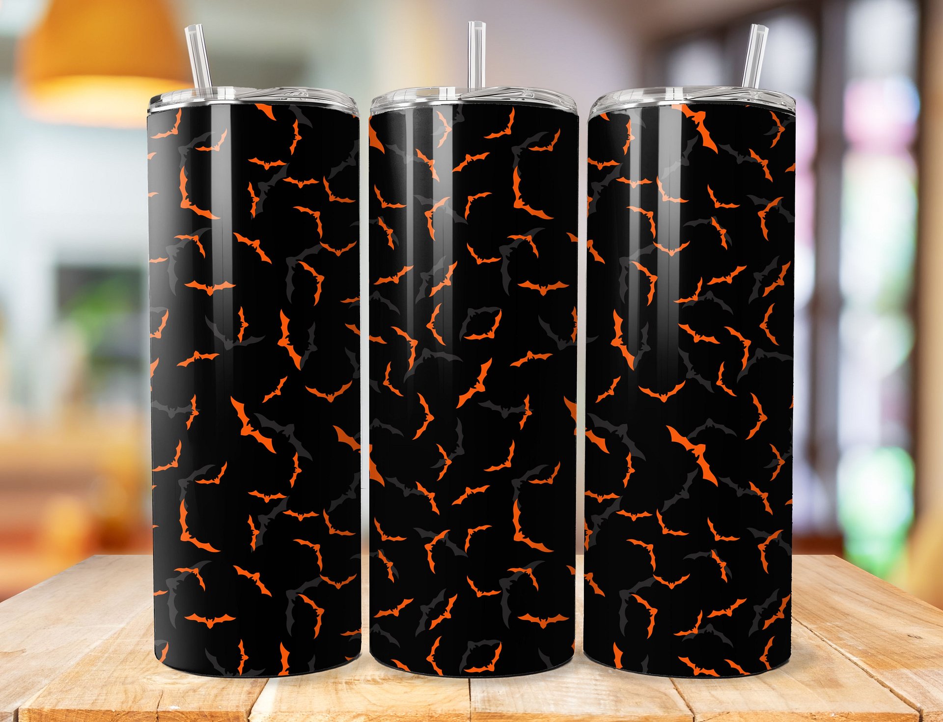 Halloween Bats 20 oz Stainless Steel Tumbler – Spooky Orange & Black Design product image (1)