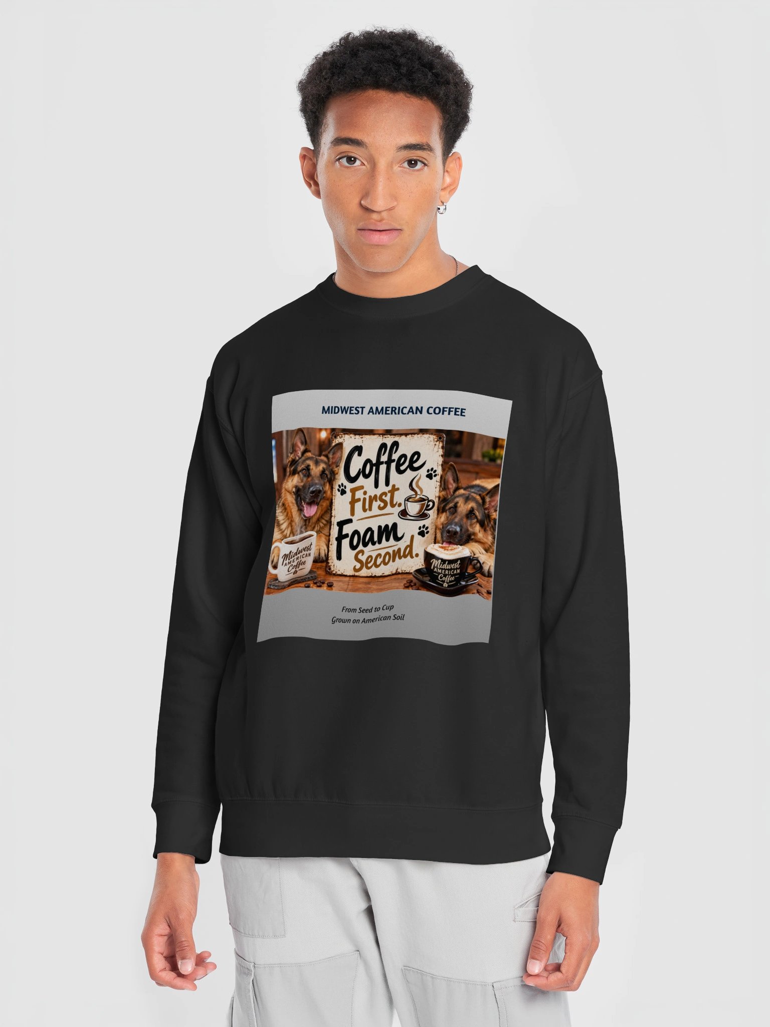 Coffee First. Foam Second. – German Shepherd Premium Crewneck Sweatshirt product image (49)