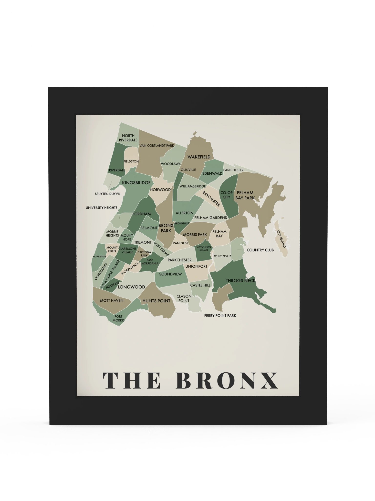 Bronx Neighborhood Map (Sage) [all] | Framed product image (1)
