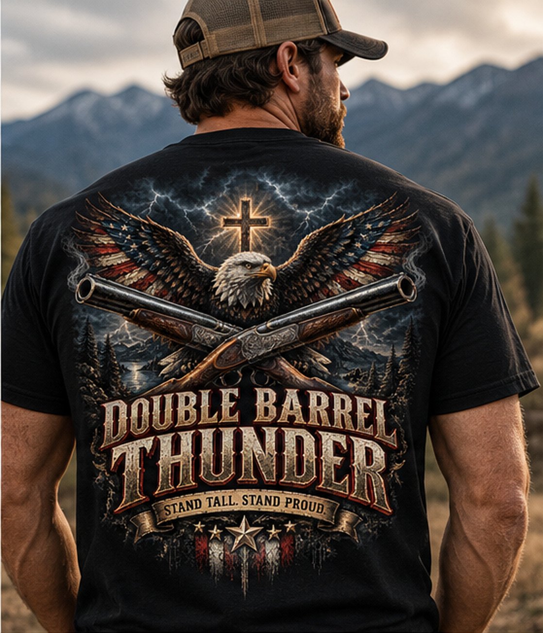 Double Barrel Thunder – Men's Patriotic Eagle Heavyweight Tee product image (1)