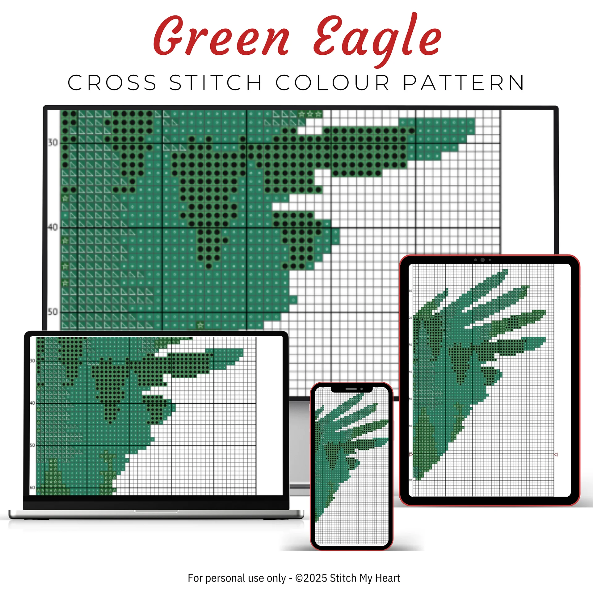 Green Eagle Tree Silhouette Cross Stitch Pattern product image (3)