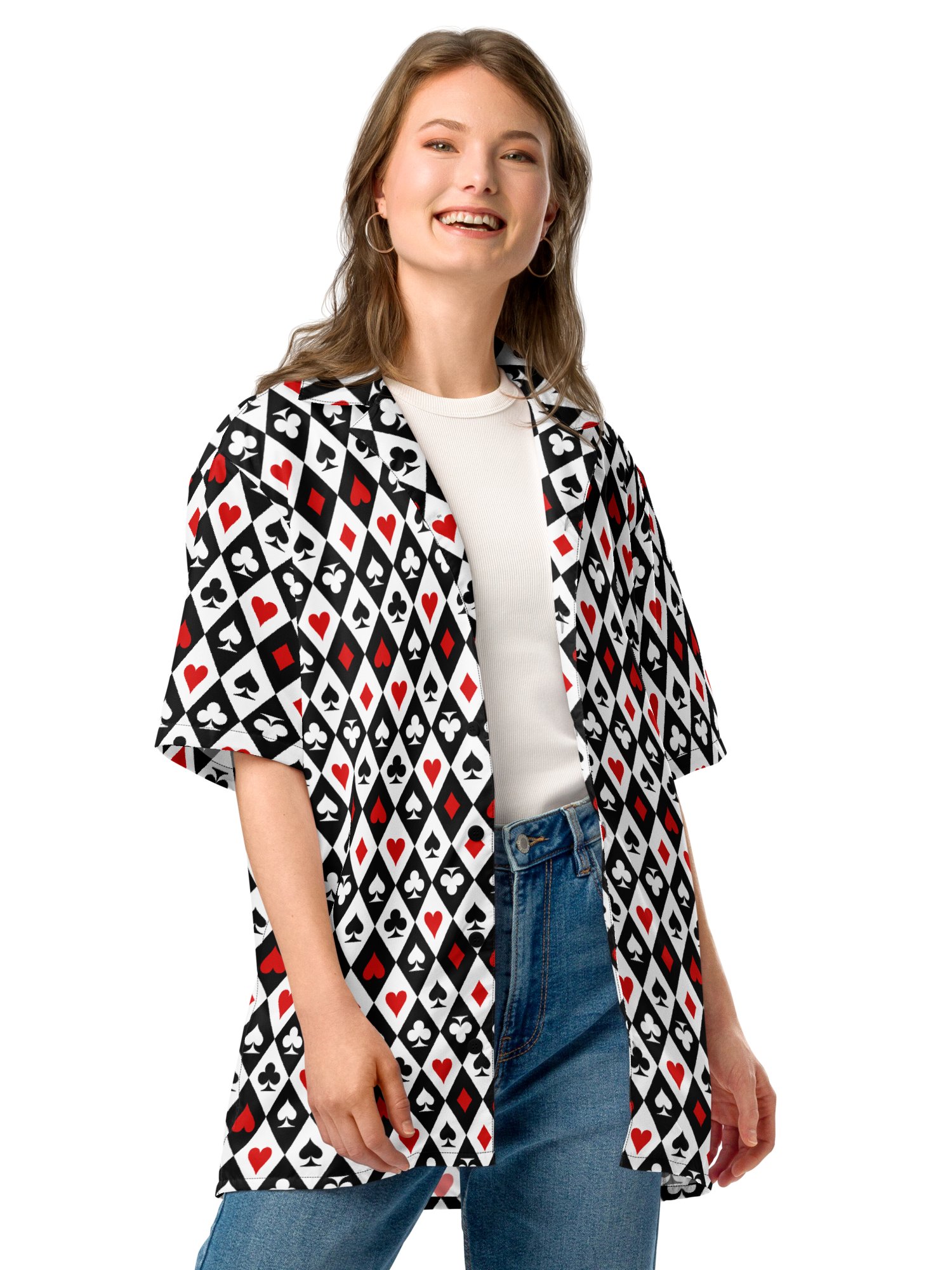Retro Playing Card Suits Argyle All-Over Print Hawaiian Shirt product image (8)