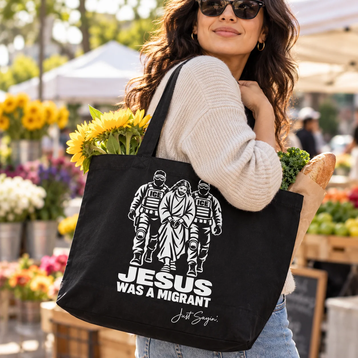 JESUS WAS A MIGRANT Faith & Justice MARKET BAG product image (1)