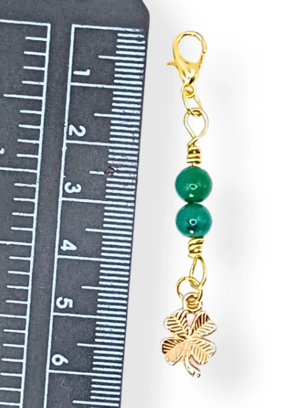 Lucky Clover Notebook Charm | Chrysocolla, Gold-Tone | Stitch Marker | Zipper Pull product image (5)