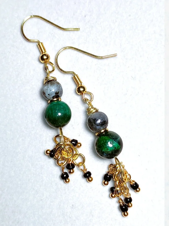 Handmade Celestial Earrings | Labradorite, Gold-Tone Dangle | "Green Galaxy" product image (1)