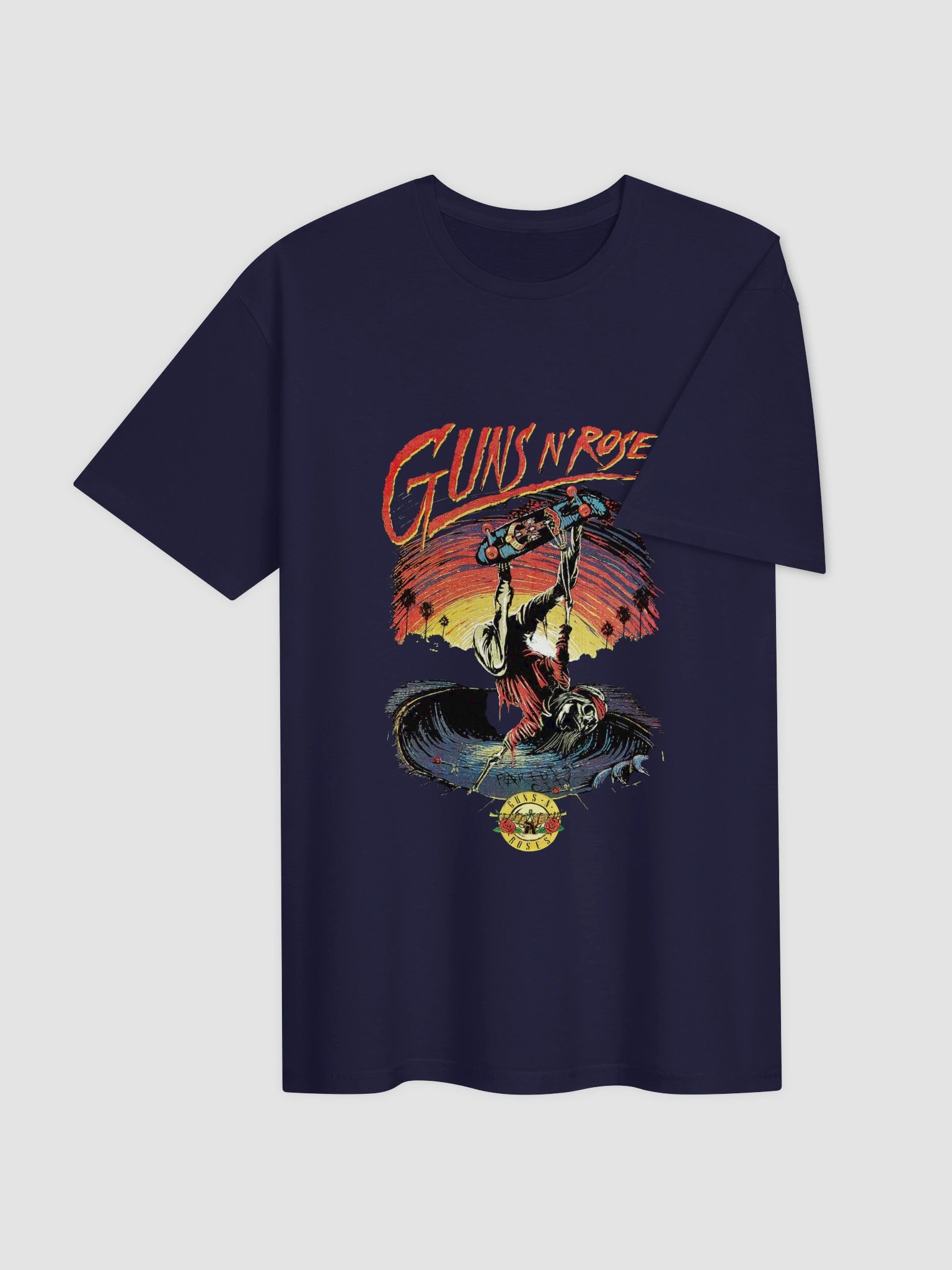 Guns N’ Roses Appetite Era Guitar Skeleton T-Shirt | Fiery Sunset Rock Graphic | 80s Hard Rock Streetwear product image (7)