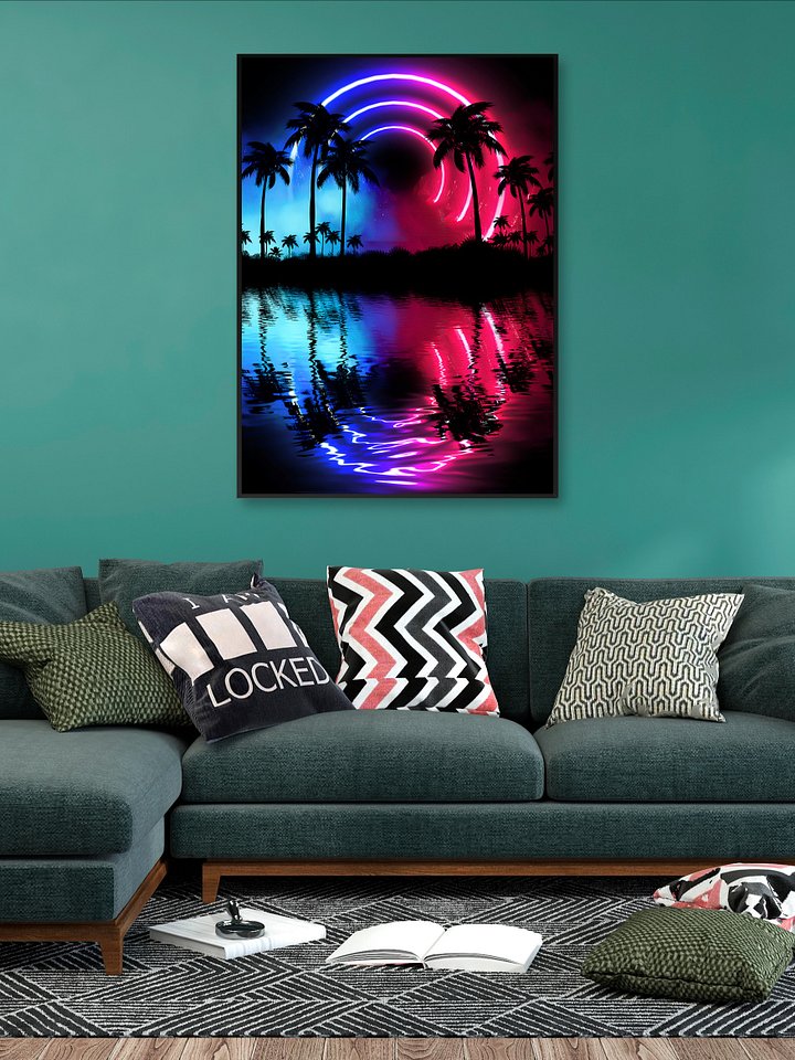 Neon landscape: Palms & Arc [synthwave/vaporwave/cyberpunk] — Aesthetic retrowave poster product image (2)