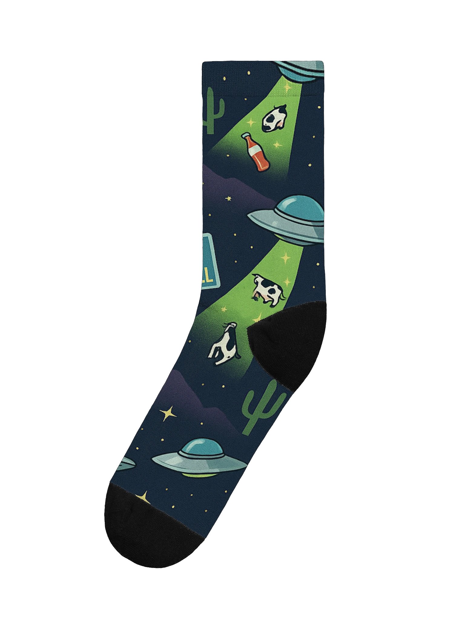 Welcome to Roswell! Hot Salsa and Flying Saucers Alien Abduction Eco Friendly Crew Socks product image (2)