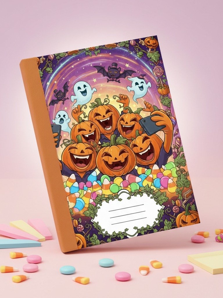 Spooky Selfie Squad Halloween Digital Notebook Cover | Printable Planner & Journal Cover | Fun Pumpkin Ghost Bat Design | Instant Download product image (5)