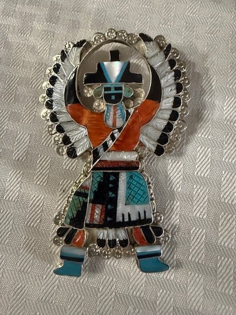 Artisan Zuni Multi-Stone Inlay "Sunface Eagle Dancer" Statement Pendant product image (1)