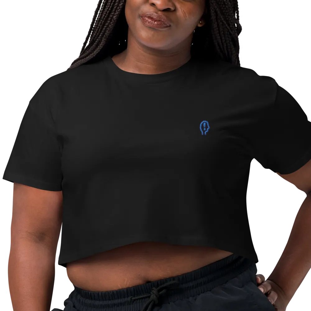 EXCLAIMING MENTALLY (L.C., electric) embroidered cotton crop top product image (3)
