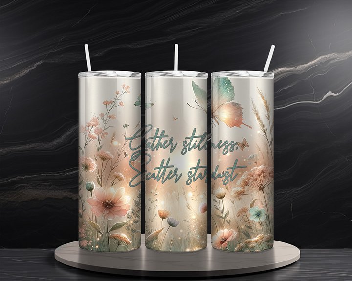 Boho Flowers 20 oz Skinny Tumbler Sublimation Design Digital Download PNG Instant DIGITAL ONLY, Inspirational Gather Stillness Tumbler Wrap product image (2)
