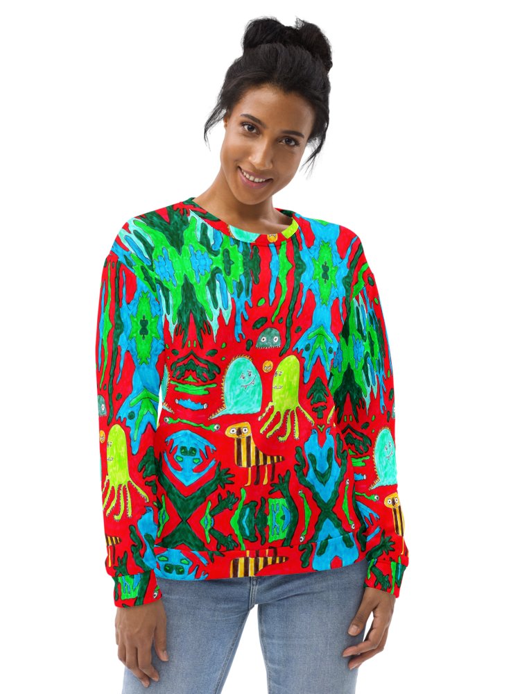 Abstract Doodle Monsters in Red All-Over Sweatshirt product image (11)