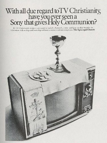 A vintage Episcopal church ad that couldn't have predicted Checkpoint Church. Communion tonight -- on Discord.