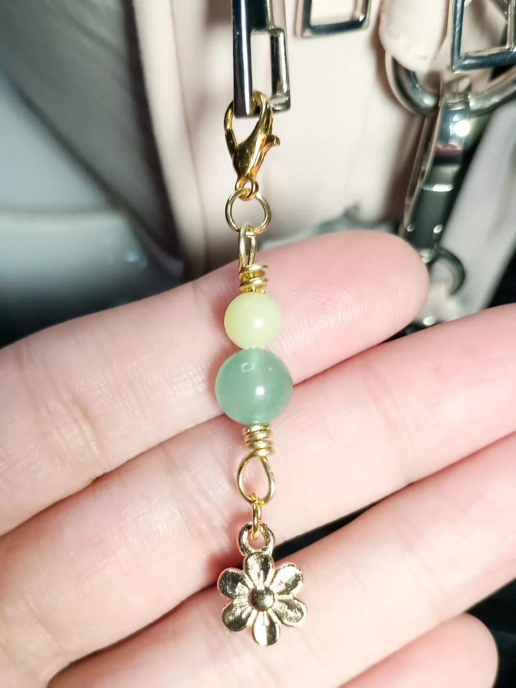 Flower Notebook Charm | Green Jade & Aventurine, Gold-Tone | Stitch Marker | Zipper Pull product image (5)