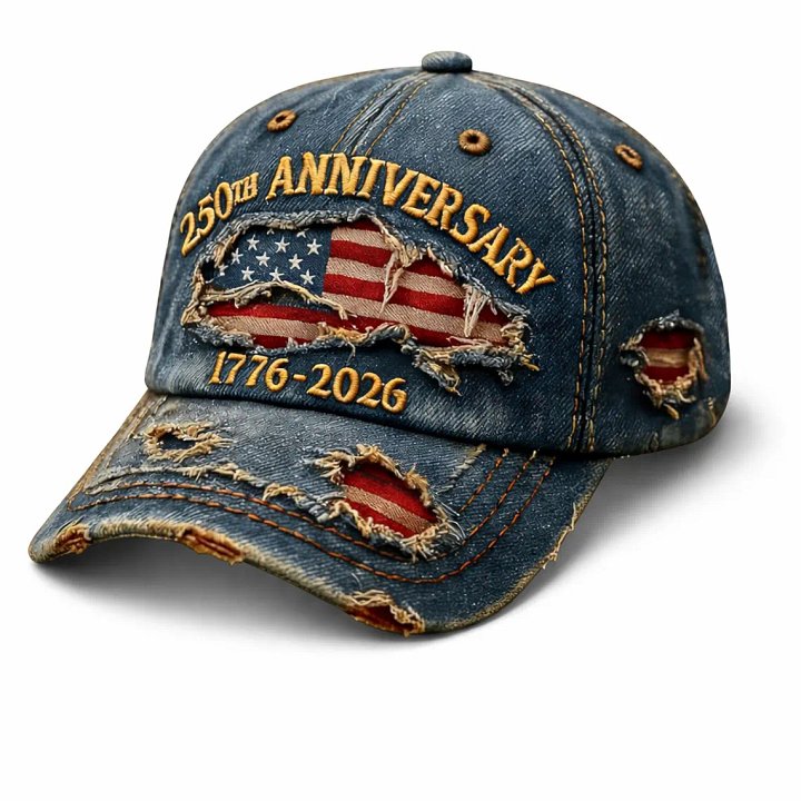 USA 250th Anniversary Distressed Denim Cap – 1776-2026 Patriotic Hat product image (1)