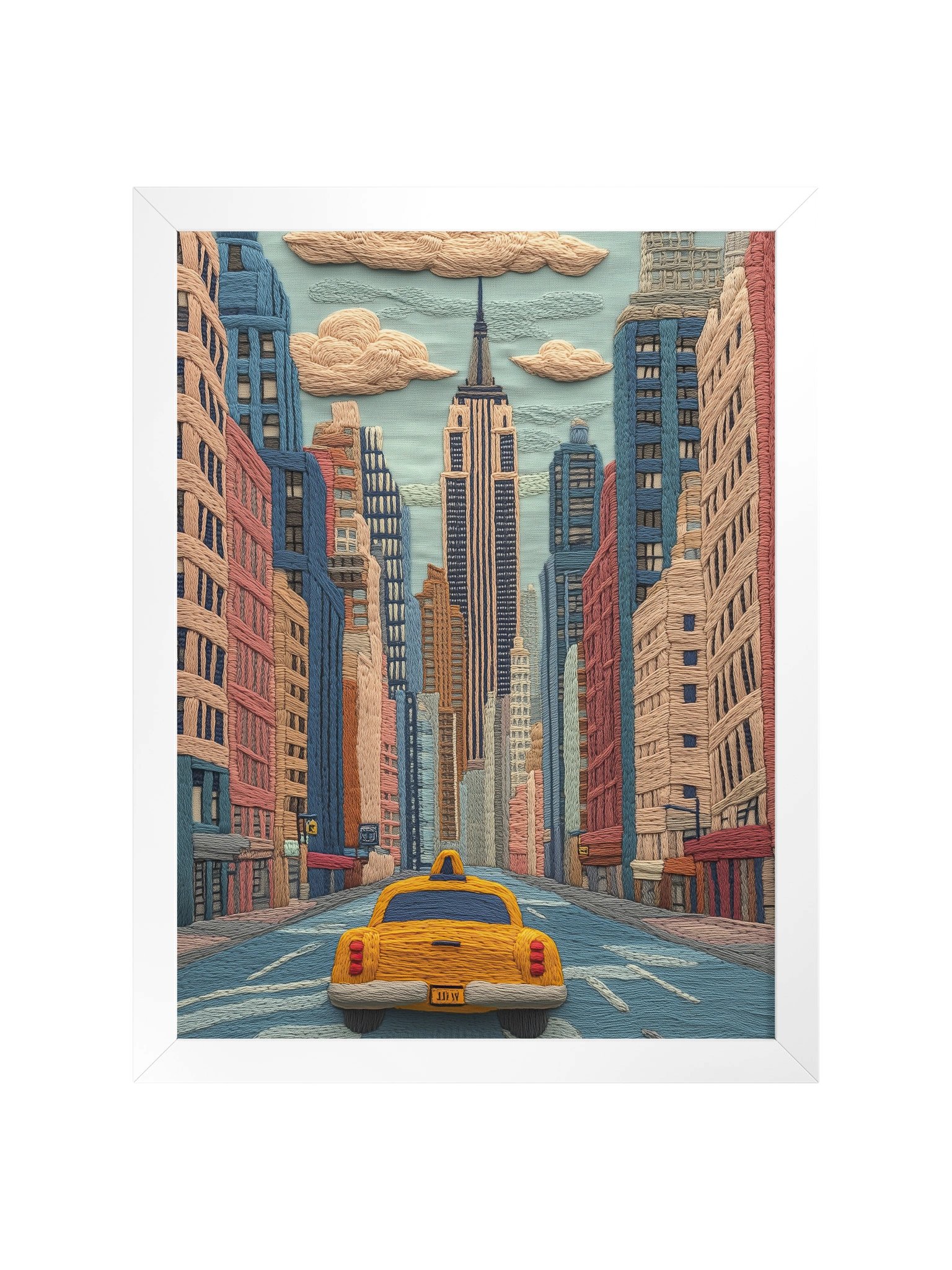 A Yellow Cab in New York | Embroidery-Style Wall Art — Framed Print product image (9)