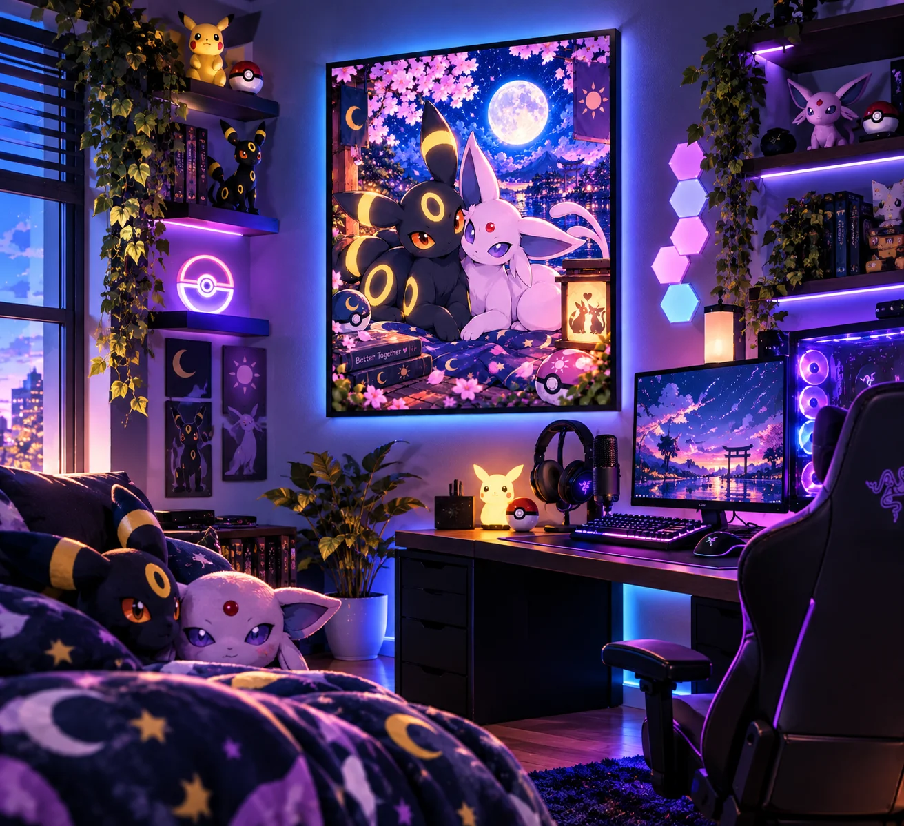 Under the Moonlit Blossoms - Espeon & Umbreon product image (1)