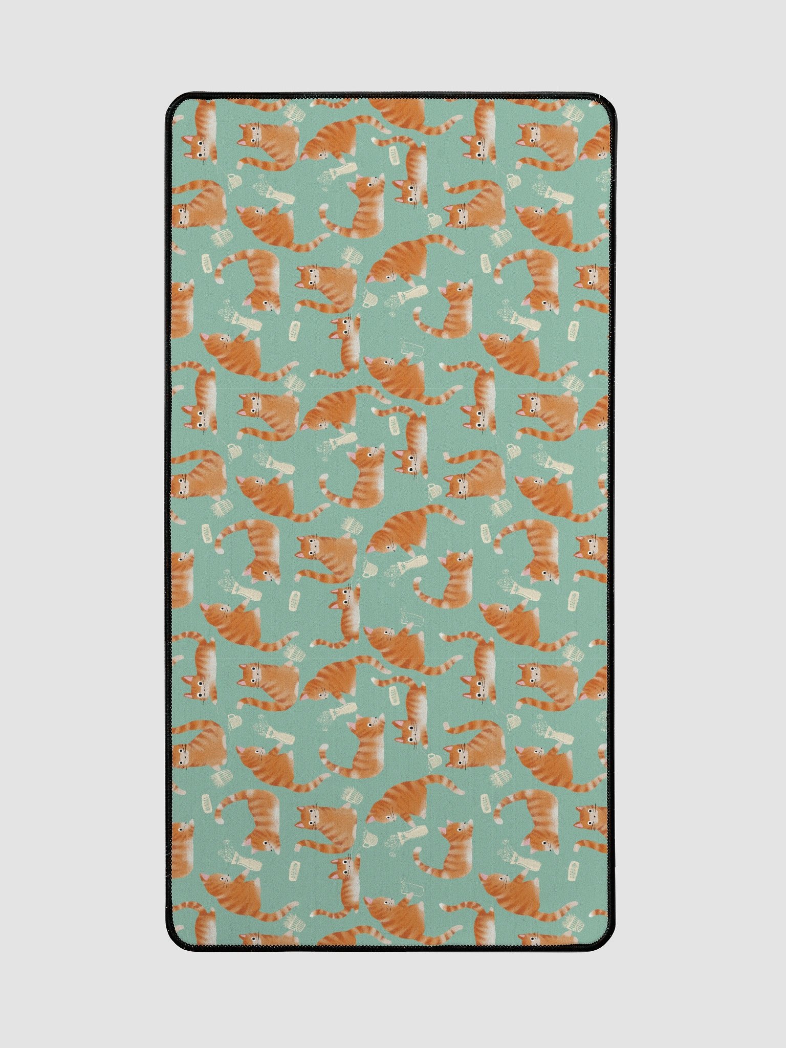 Bad Orange Tabby Cats Knocking Stuff Over Patterned Desk Mat, Green product image (2)