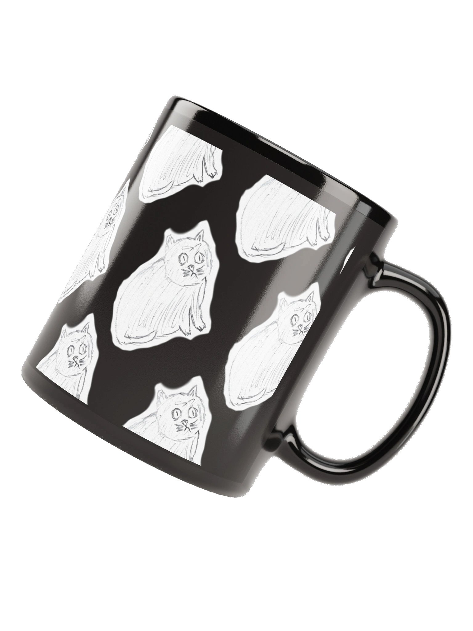 Sketch CPTSD Cat Pattern Black Glossy Mug by Lucky! product image (6)