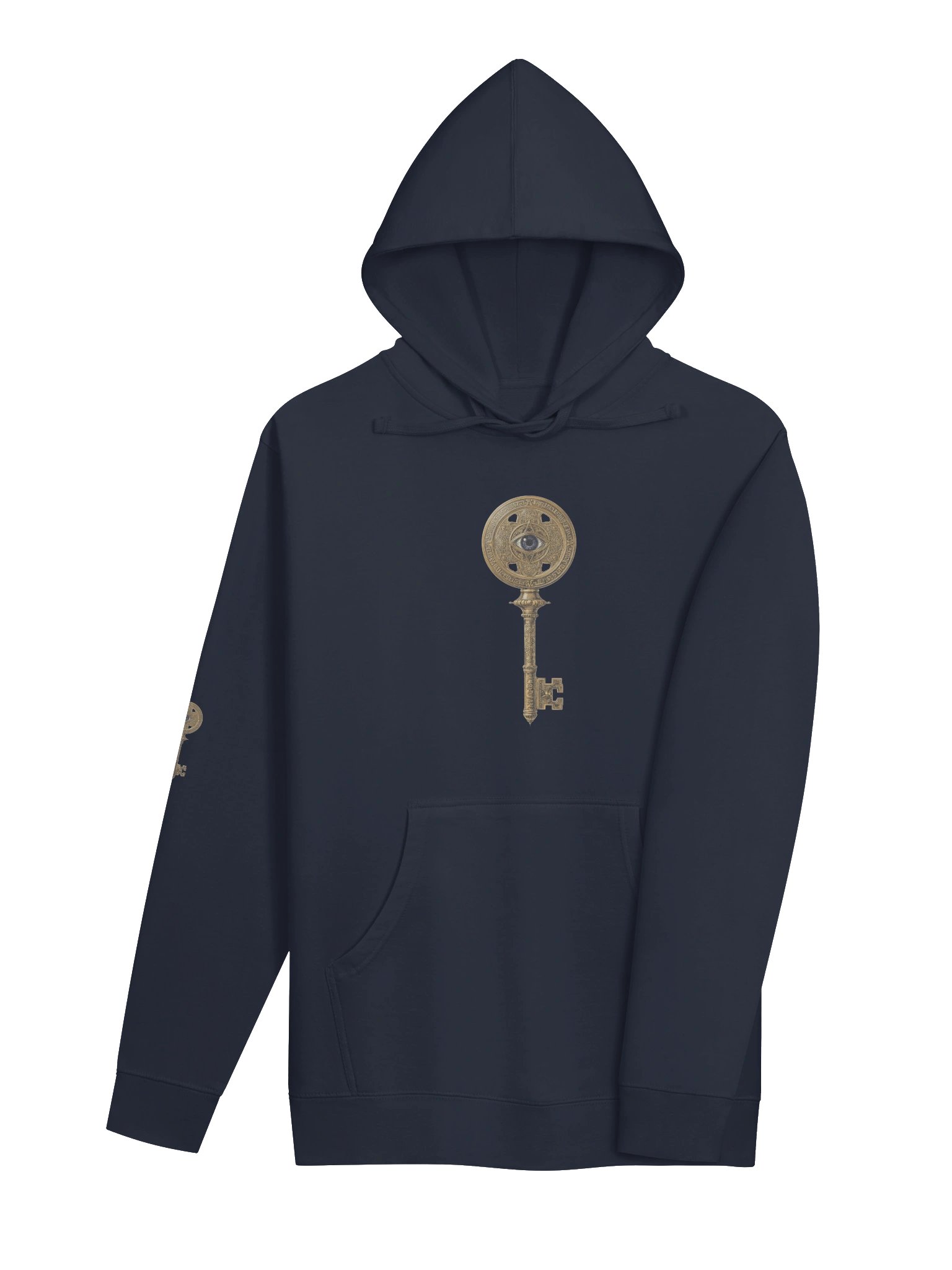 The Gatekeeper’s Key – Classic Navy Direction Edition (Front + Right Sleeve Print) | Unisex Midweight Hoodie product image (4)
